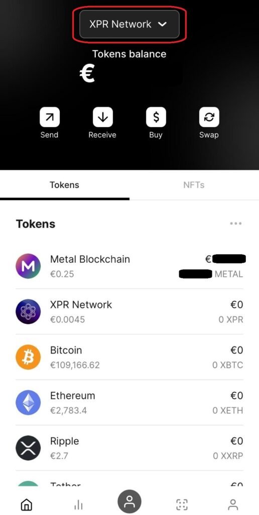 Saldo en WebAuth de Metal Blockchain antes de hacer staking de $METAL