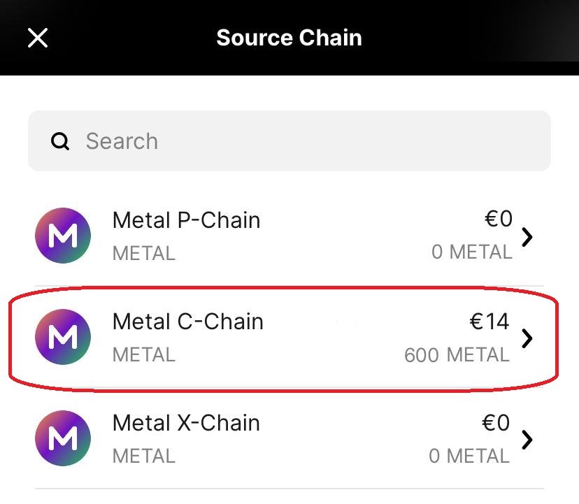 Saldo en WebAuth de Metal Blockchain antes de hacer staking de $METAL