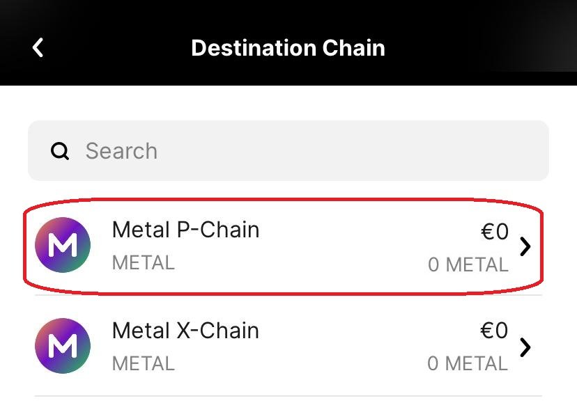Saldo en WebAuth de Metal Blockchain antes de hacer staking de $METAL