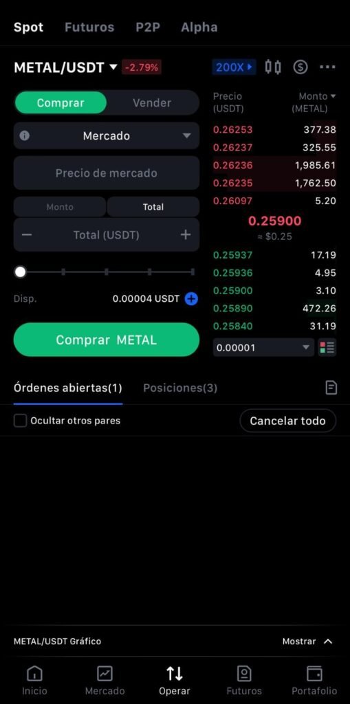 Compra de $METAL en el exchange MEXC paso previo al staking