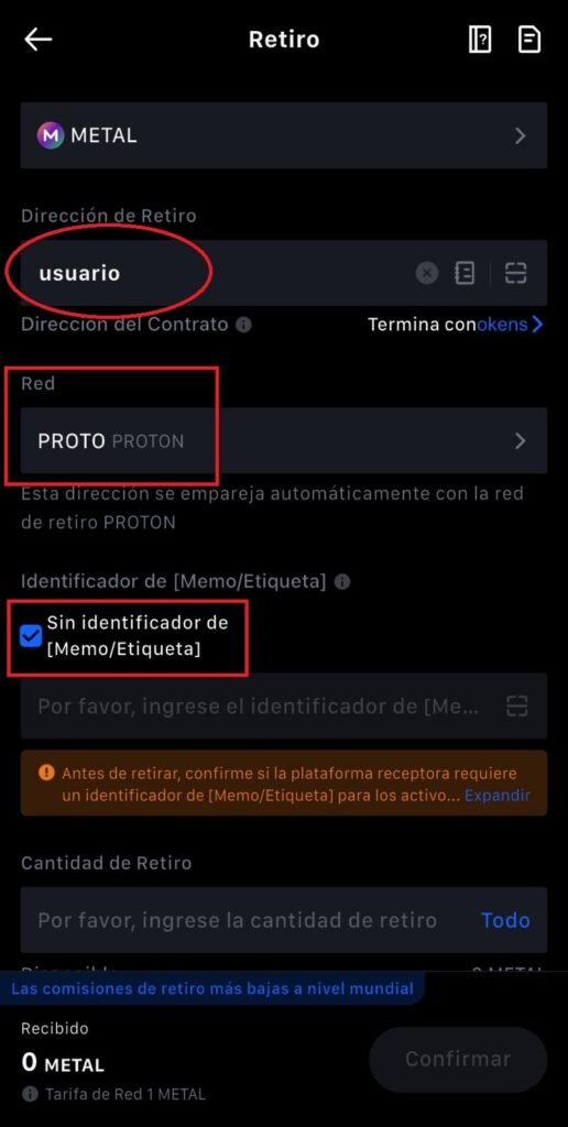 Compra de $METAL en el exchange MEXC paso previo al staking