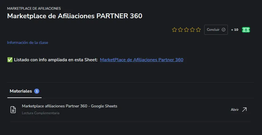 Marketplace de productos exclusivos para los alumnos de Partner360